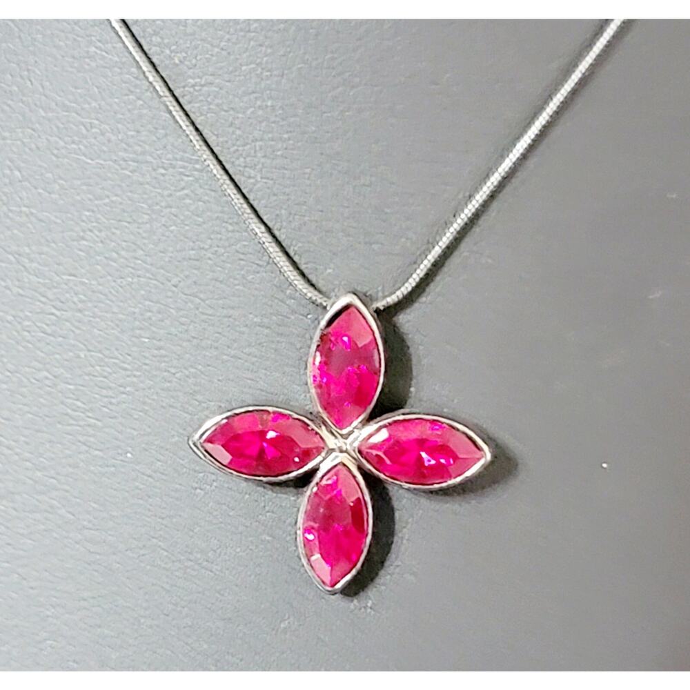 Ruby Red Glass Pendant Necklace Gunmetal Gray Chain Adjustable 20” rd03-10